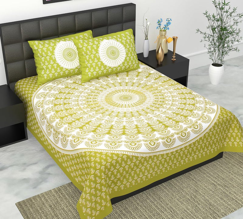 EarlyMart 100% Cotton Double Bedsheet for Double Bed King Size Traditional Jaipuri Bedsheet with 2 Pillow Covers - Multi056 - Image 1