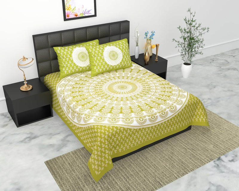 EarlyMart 100% Cotton Double Bedsheet for Double Bed King Size Traditional Jaipuri Bedsheet with 2 Pillow Covers - Multi056 - Image 4