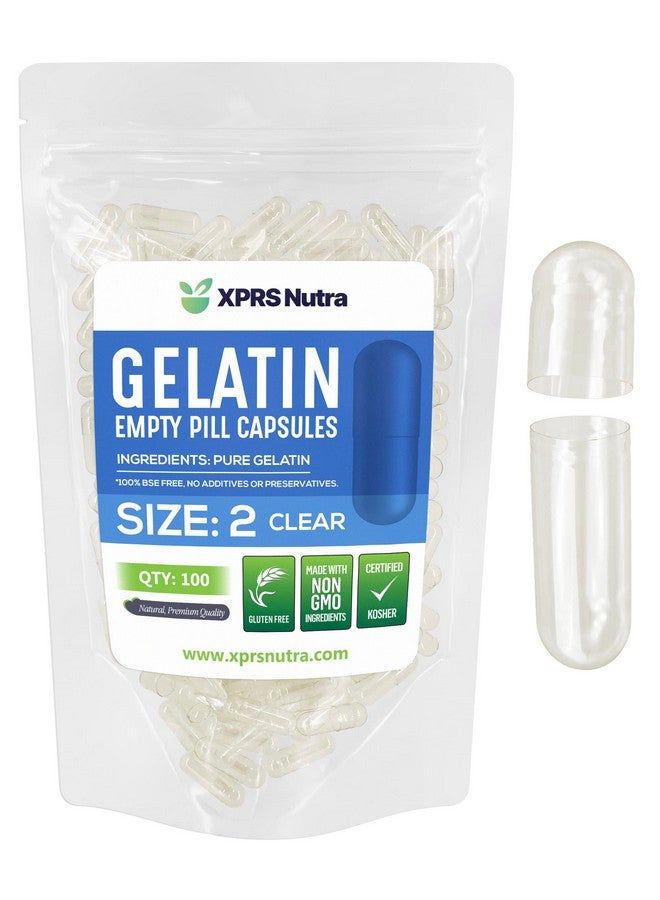 XPRS Nutra Size 2 Empty Capsules - 100 Count Clear Empty Gelatin Capsules - Pills DIY Capsule Filling - Pure Bovine Pill Gel Caps for Do-It-Yourself Supplements - Image 1