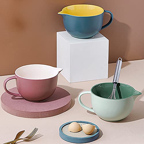 Gaolinci Simple Solid Color Kitchen Ceramic Mixing Bowl, 1 Quart Large Bowl, with Pouring Spout and Handle - Image 4