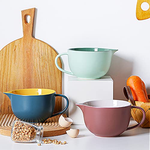 Gaolinci Simple Solid Color Kitchen Ceramic Mixing Bowl, 1 Quart Large Bowl, with Pouring Spout and Handle - Image 5