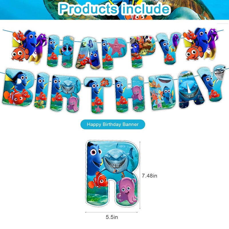PINUO Finding Nemo Birthday Decorations,Finding Nemo Themed Party Decorations,Finding Dory Party Favors Supplies Gifts Room Decor,Banner Balloons Cake Cupcake Toppers - Image 2