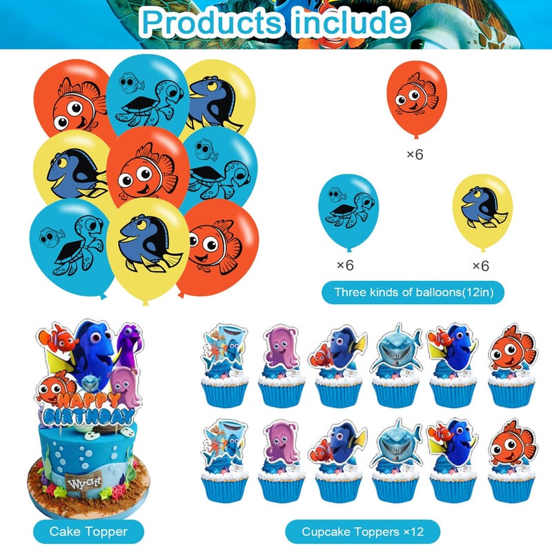 PINUO Finding Nemo Birthday Decorations,Finding Nemo Themed Party Decorations,Finding Dory Party Favors Supplies Gifts Room Decor,Banner Balloons Cake Cupcake Toppers - Image 3