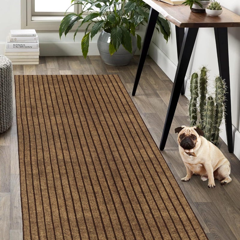 Weidear Hallway Runner Rug with Rubber Backing Laundry Room Rug Non Slip Washable Outdoor Indoor Rug Carpet Runner Customized Area Rugs Mat for Entryway Balcony Deck2FT x 6FT Brown Stripe