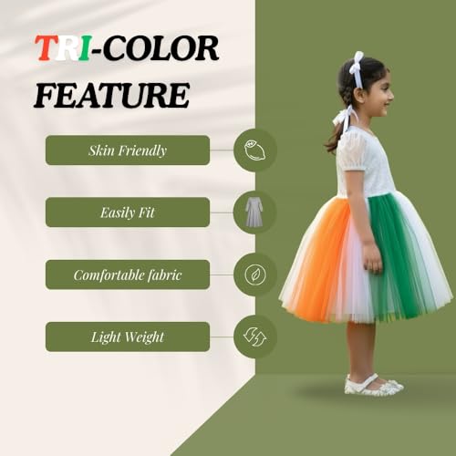 Sarvda Tricolor Frock for Girls | Saffron White Green Theme Dress | Independence Day & Republic Day Special Kids Outfit - Image 3