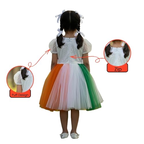 Sarvda Tricolor Frock for Girls | Saffron White Green Theme Dress | Independence Day & Republic Day Special Kids Outfit - Image 2