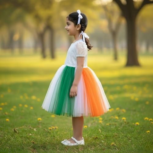 Sarvda Tricolor Frock for Girls | Saffron White Green Theme Dress | Independence Day & Republic Day Special Kids Outfit - Image 4