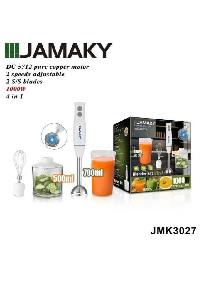 جامايكا خلاط يدوي 4 في 1 من الفولاذ المقاوم للصدأ، 1000 واط، JMK_3027 - Image 2