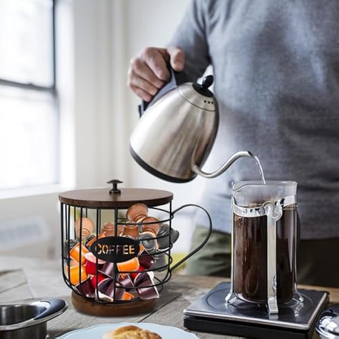 rayihni Coffee Pod Holders For Counter  K Cup Holders For Counter  Coffee Pods Storage Organizer  Coffee Bar Accessories  Large Capacity Black Wire Kup Storage With Wooden Base - Image 5