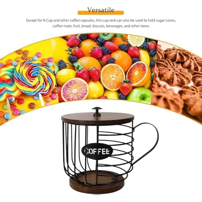 rayihni Coffee Pod Holders For Counter  K Cup Holders For Counter  Coffee Pods Storage Organizer  Coffee Bar Accessories  Large Capacity Black Wire Kup Storage With Wooden Base - Image 3
