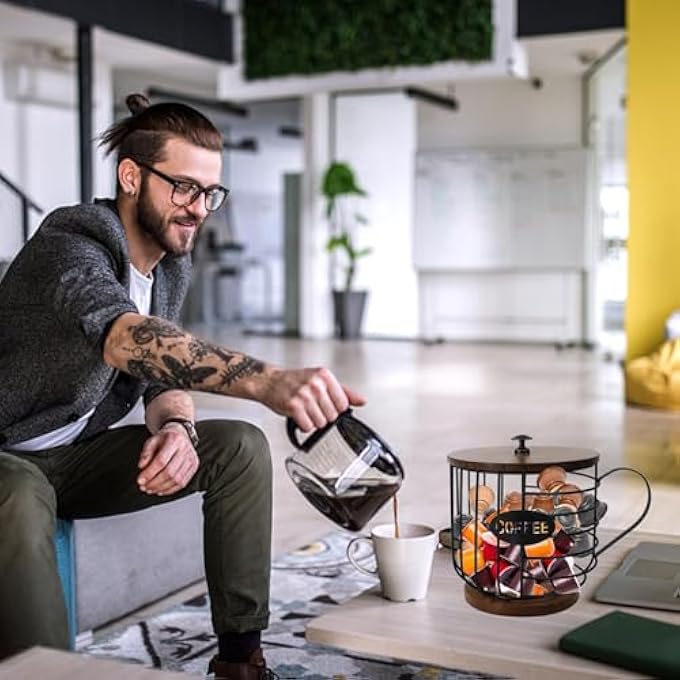 rayihni Coffee Pod Holders For Counter  K Cup Holders For Counter  Coffee Pods Storage Organizer  Coffee Bar Accessories  Large Capacity Black Wire Kup Storage With Wooden Base - Image 4