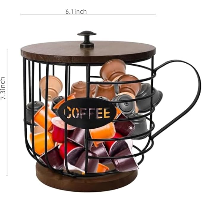 rayihni Coffee Pod Holders For Counter  K Cup Holders For Counter  Coffee Pods Storage Organizer  Coffee Bar Accessories  Large Capacity Black Wire Kup Storage With Wooden Base - Image 2