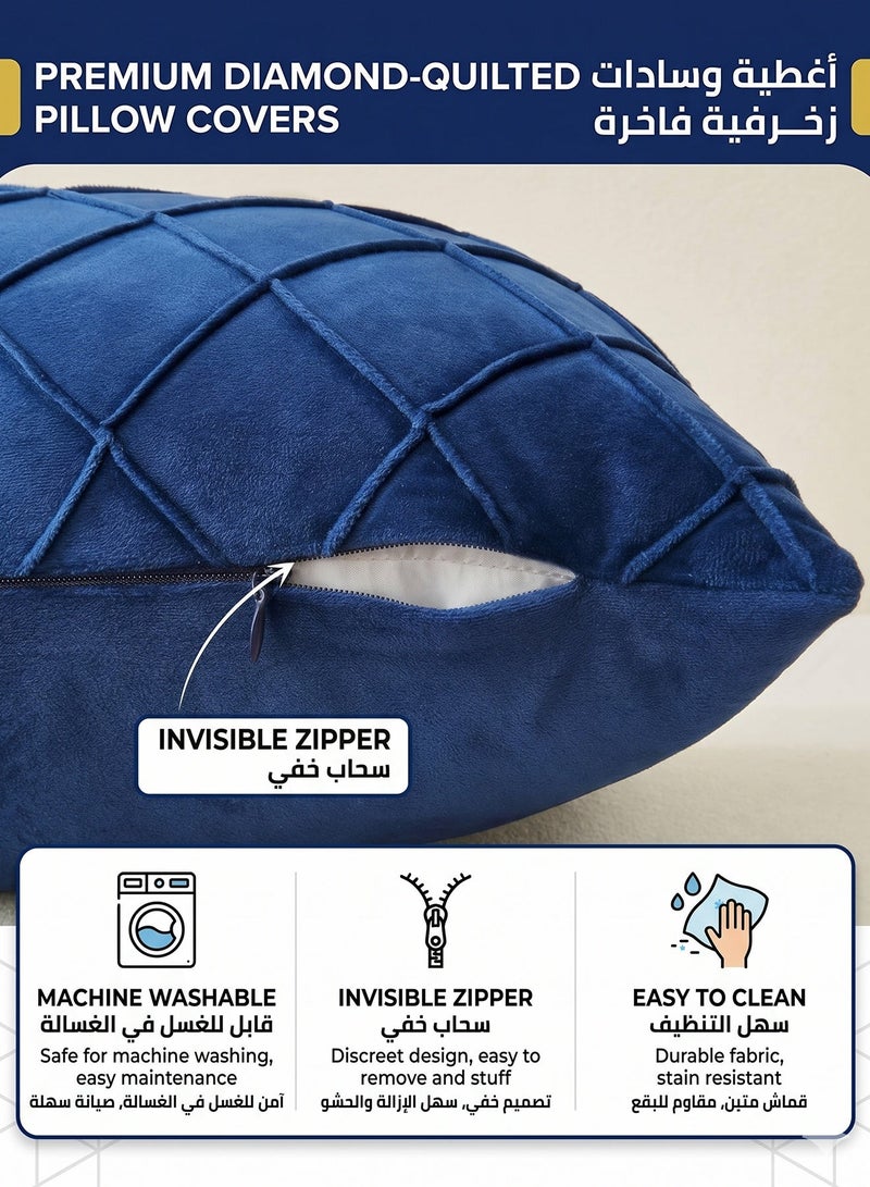 ياخوفريا مجموعة غطاء وسادة مخمل أزرق كحلي 2 قطعة، بتصميم تطريز ماسي ثلاثي الأبعاد، فاخر وناعم للديكور المنزلي، مخصص للصالة والسرير والمجلس، بسحاب خفي، يُغسل بالغسالة (45x45 سم) - Image 4