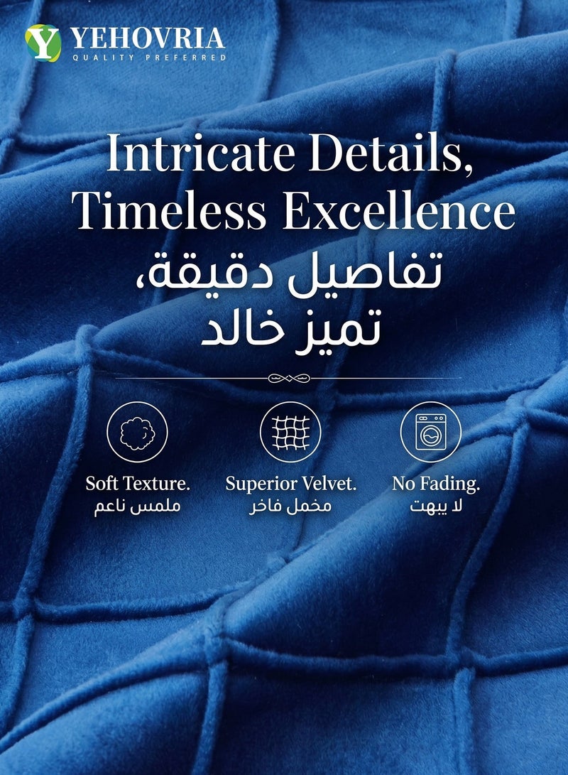 ياخوفريا مجموعة غطاء وسادة مخمل أزرق كحلي 2 قطعة، بتصميم تطريز ماسي ثلاثي الأبعاد، فاخر وناعم للديكور المنزلي، مخصص للصالة والسرير والمجلس، بسحاب خفي، يُغسل بالغسالة (45x45 سم) - Image 3