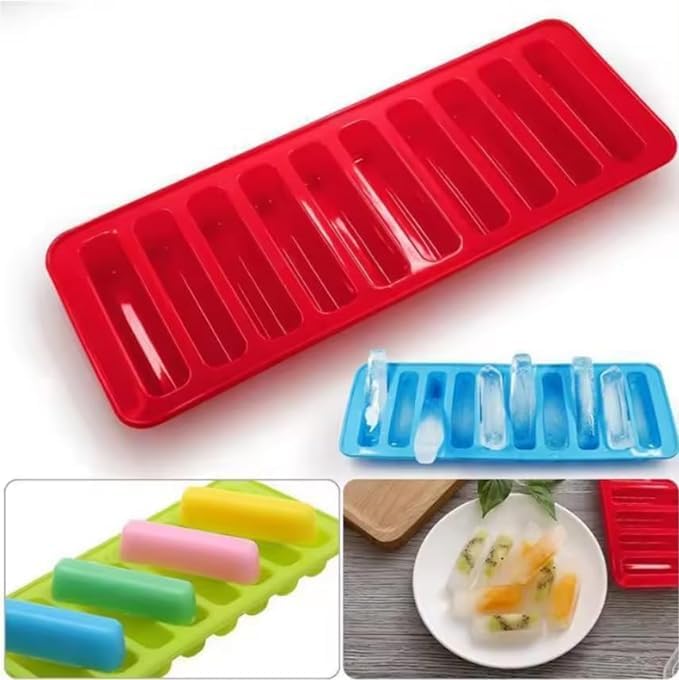 2 Pieces Ice Cube Trays Food Grade Silicone - Flexible Easy-Release Molds - Slim Rectangular Ice Stick Maker for Water Bottles - Blue - Image 2