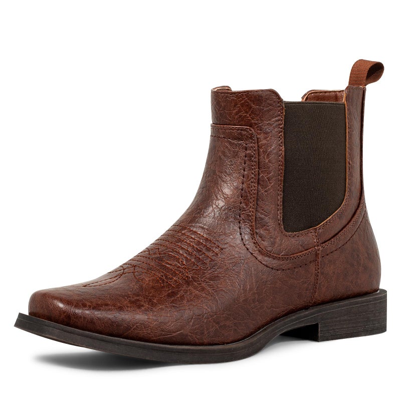 J's.o.l.e Ankle Cowboy Boots for Men Square Toe Chelsea Boots Mens Casual Retro Stylish Boots Dark Brown US 9 - Image 1