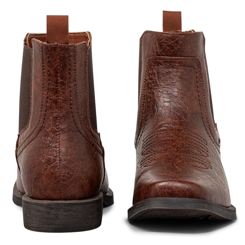 J's.o.l.e Ankle Cowboy Boots for Men Square Toe Chelsea Boots Mens Casual Retro Stylish Boots Dark Brown US 9 - Image 4