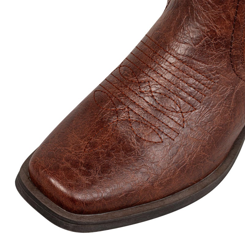 J's.o.l.e Ankle Cowboy Boots for Men Square Toe Chelsea Boots Mens Casual Retro Stylish Boots Dark Brown US 9 - Image 5