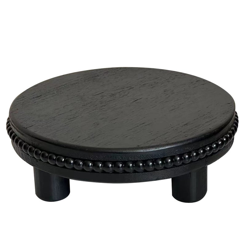 dwellington Farmhouse Beaded Wood Tray Risers for Display, 7.6â€ Wooden Decorative Tray for Kitchen Home Decor, Display Pedestal Stand for Countertop, Black Round Wood Riser for Soap Dish - Image 2