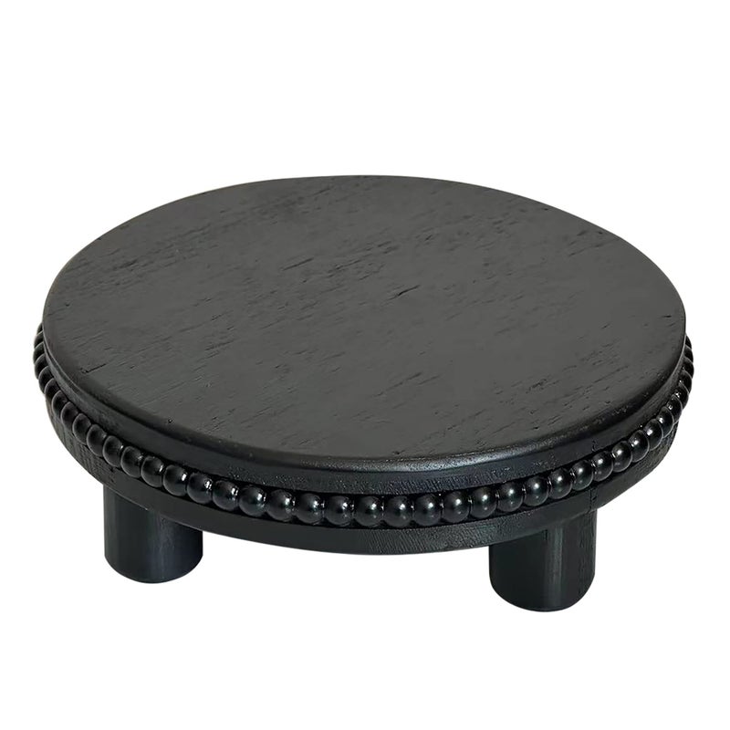 dwellington Farmhouse Beaded Wood Tray Risers for Display, 7.6â€ Wooden Decorative Tray for Kitchen Home Decor, Display Pedestal Stand for Countertop, Black Round Wood Riser for Soap Dish - Image 1