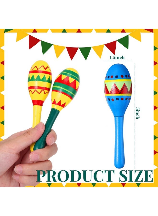 سيفانير 12 قطعة خشبية من Fiesta Maracas بتصميم ملون من Fiesta Maracas هدايا مكسيكية و6 قطع من قبعات Sombrero الصغيرة قبعة مكسيكية لمستلزمات Fiesta المكسيكية الكرنفالات - Image 3