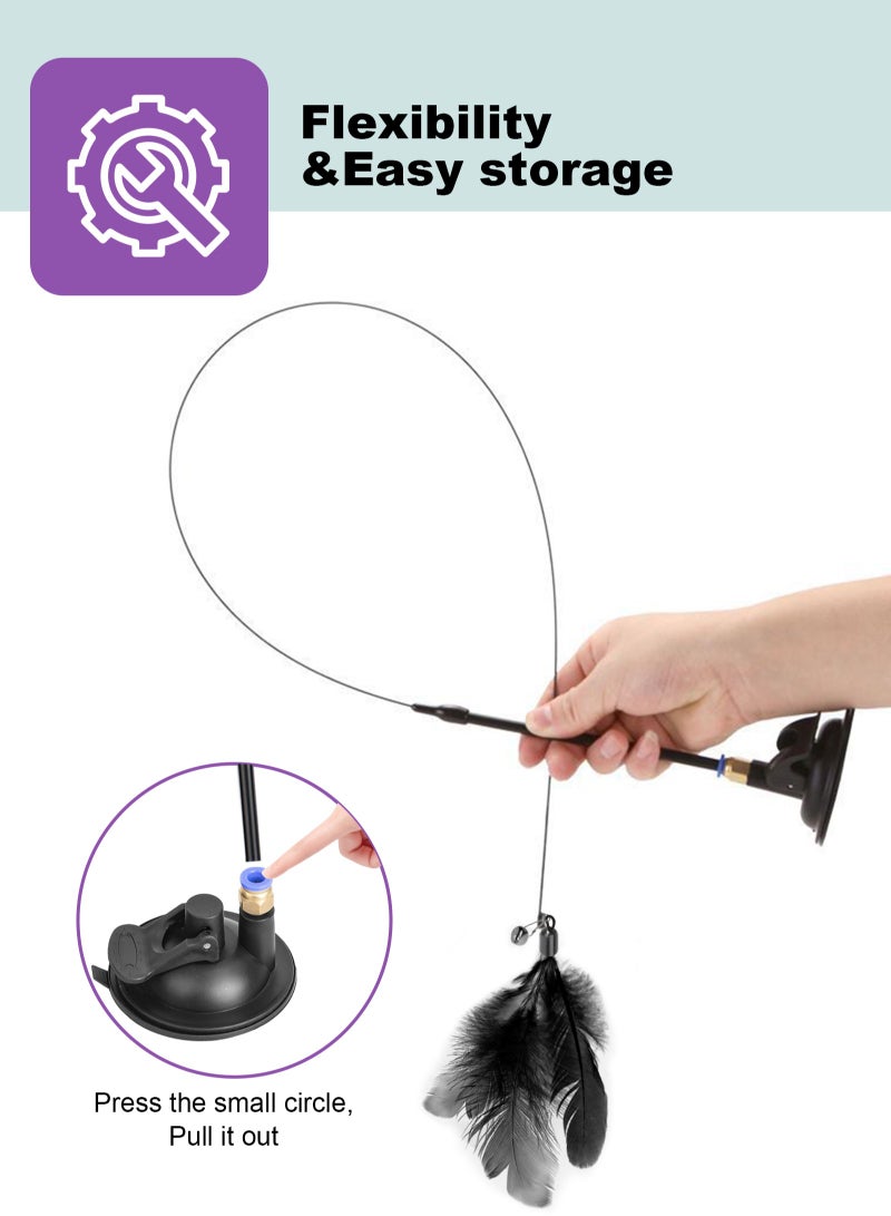 Cat Feather Toys,Cat Wand Toy with Powerful Suction Cup,Interactive Cat Toy Detachable Feather Replacements with Bell for Indoor Cats （2 Extra Feathers） - Image 3