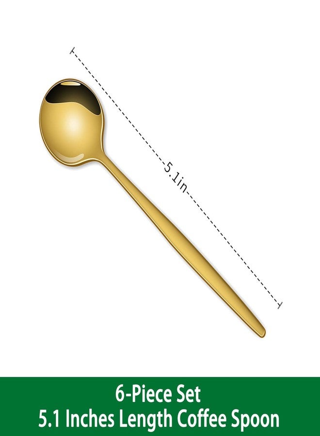 Dehov 5.1 Inch Coffee & Tea Spoon,6 Pieces Gold Stainless Steel Teaspoon,Mini Spoons For Dessert And Coffee,Durable Demitasse Coffee Spoons For Dessert - Image 2