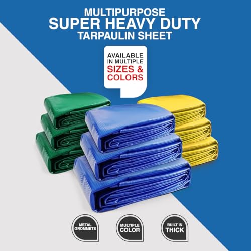 TUFFPAULIN 12FT X 12FT 200 GSM Blue Tarpaulin Tirpal Tadpatri Tharpai Thadika, Extra Strong, Reinforced Eyelets, UV Resistant, 100% Waterproof Virgin, 6 Layer MLCL 3D Rib Technology-1 No. - Image 4