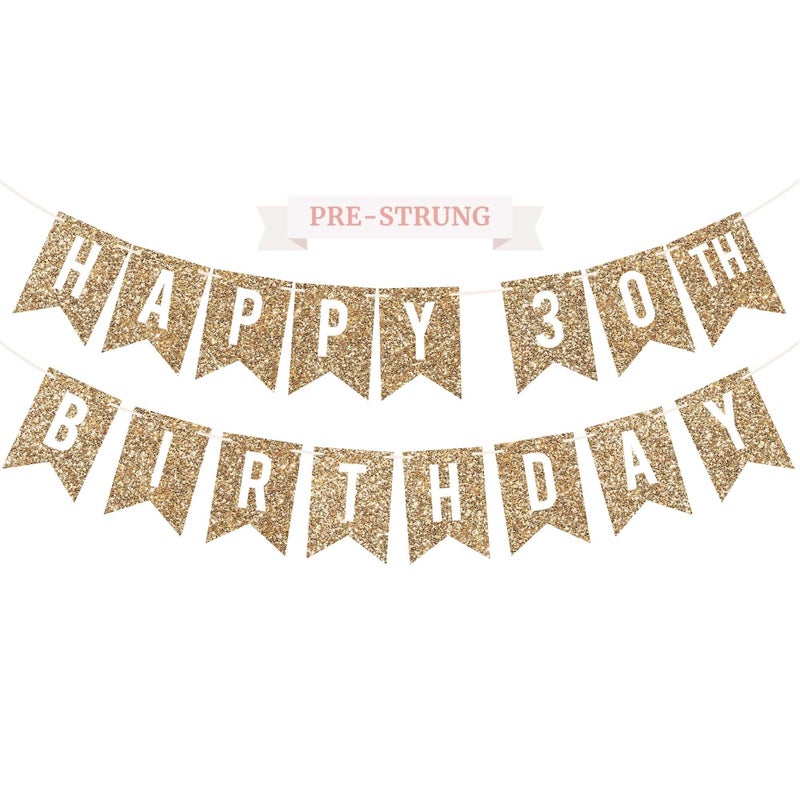 Perfect Occasion Prestrung Happy 30th Birthday Banner No DIY Gold Glitter 30th Birthday Party Banner Prestrung Garland on 6 ft Strands Gold Bday Party Decorations Decor Did We Mention No DIY - Image 2