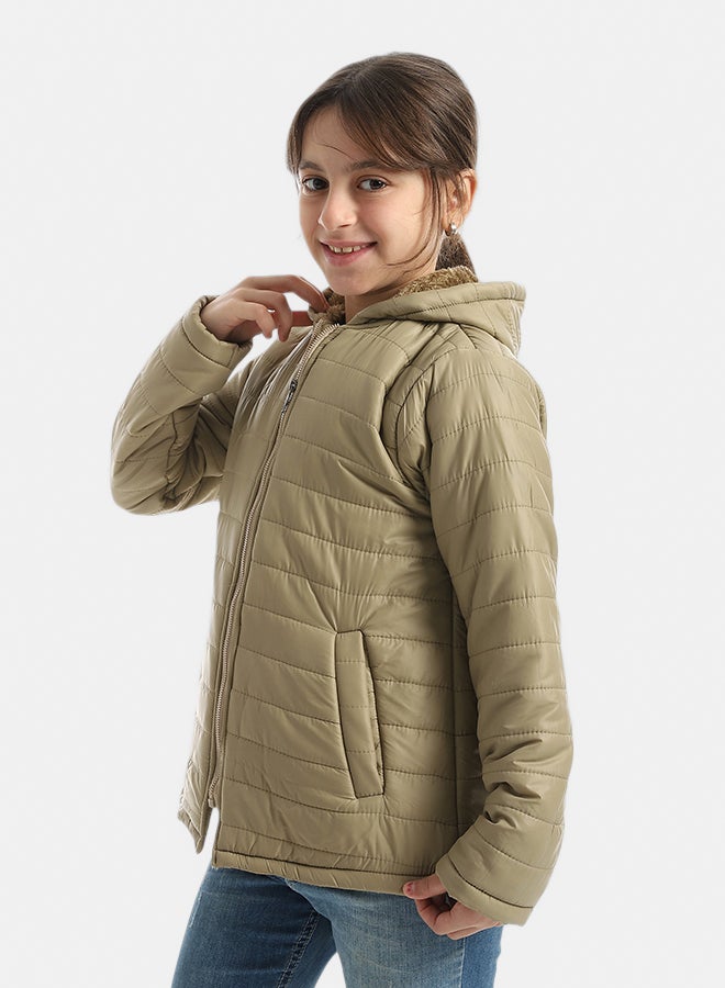 Andora Premium Quality With A Stylish Touch and a Hooded Collar Inner Fleeced Winter Jacket _ Beige - Image 2
