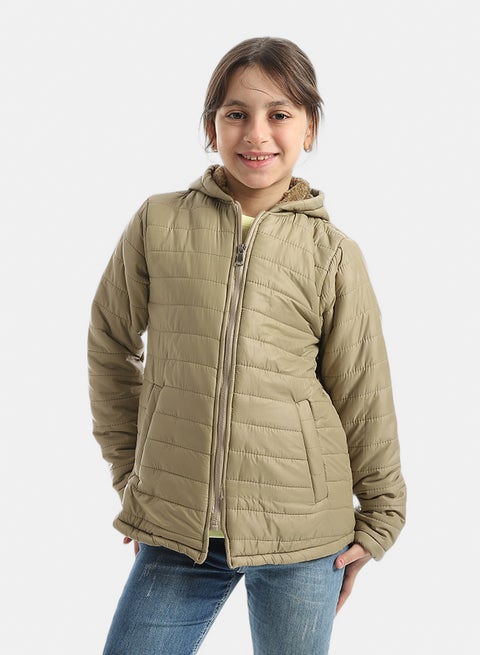 Premium Quality With A Stylish Touch and a Hooded Collar Inner Fleeced Winter Jacket _ Beige