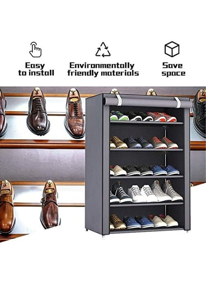 RollsTimi  Shoe Rack 5 Shelves With Stainless Steel Frame Grey 60x30x90cm Storage Organizer Keep Room Neat Door Space with Dustproof Cover Closets  - Image 4
