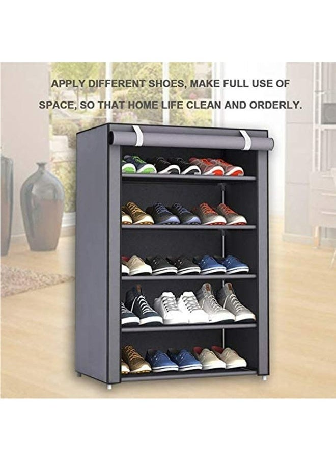 RollsTimi  Shoe Rack 5 Shelves With Stainless Steel Frame Grey 60x30x90cm Storage Organizer Keep Room Neat Door Space with Dustproof Cover Closets  - Image 5