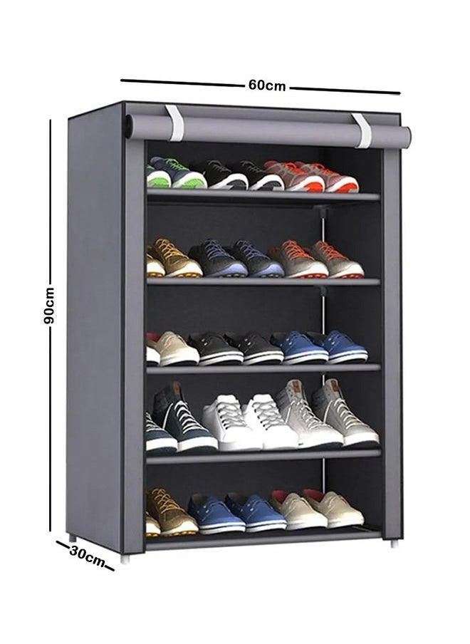 RollsTimi  Shoe Rack 5 Shelves With Stainless Steel Frame Grey 60x30x90cm Storage Organizer Keep Room Neat Door Space with Dustproof Cover Closets  - Image 2