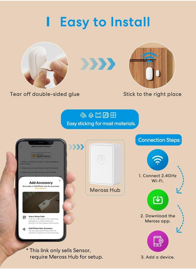 meross - meross Smart Door & Window Sensor, Meross Hub Required, Mini Door Detector - Image 1
