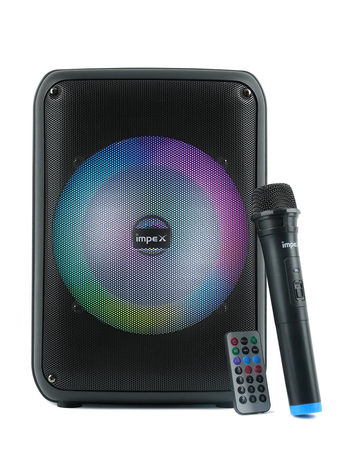Impex 8 Inch Portable Trolley Bluetooth Speaker - 800W PMPO, BT/FM/USB/TF/AUX, TWS Function, Wireless Mic, LED Display & Light, Inbuilt 1800mAh Rechargeable Battery With Type-C Charging Black
