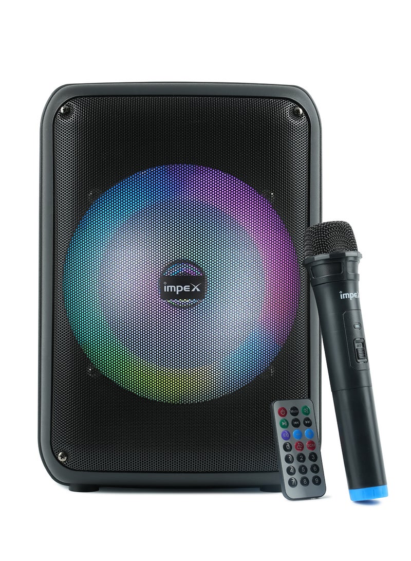 Impex 8 Inch Portable Trolley Bluetooth Speaker - 800W PMPO, BT/FM/USB/TF/AUX, TWS Function, Wireless Mic, LED Display & Light, Inbuilt 1800mAh Rechargeable Battery With Type-C Charging Black - Image 1