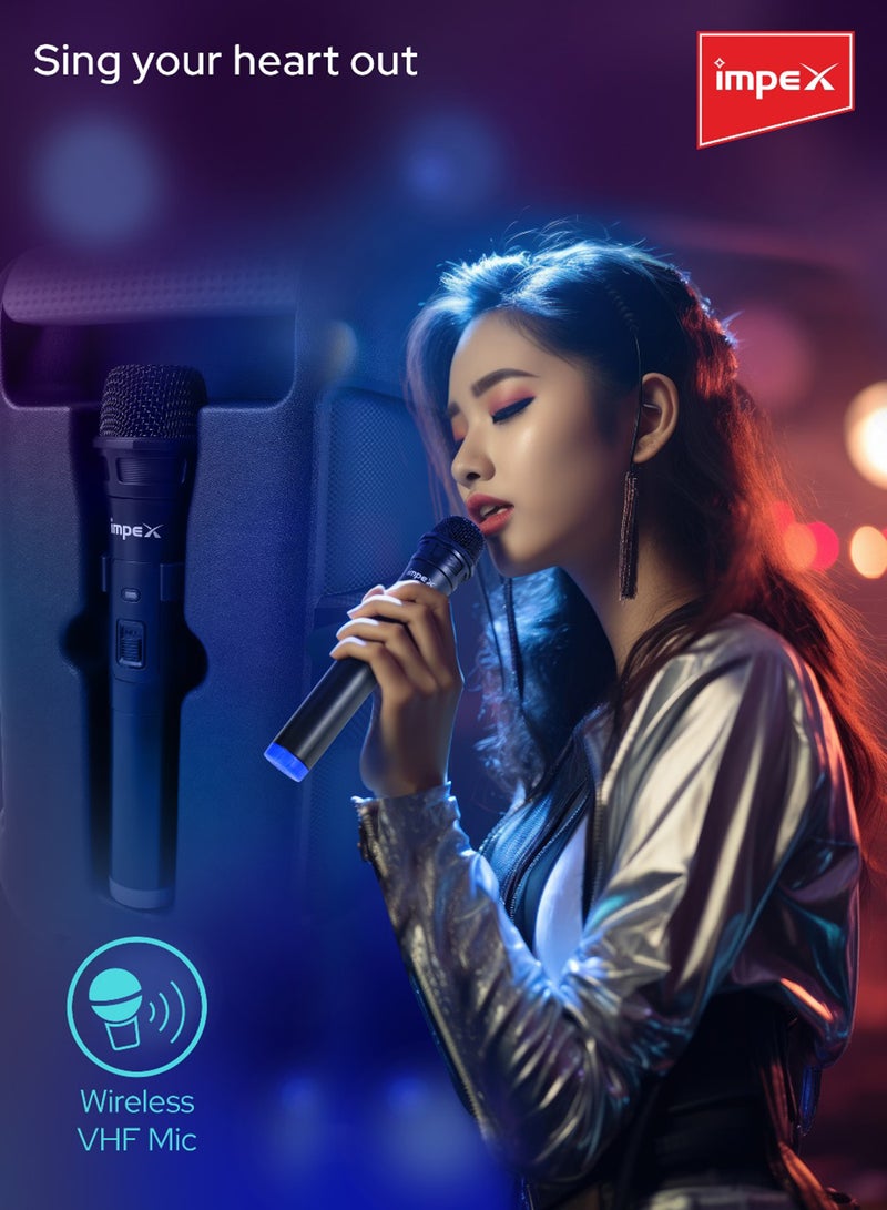 Impex 8 Inch Portable Trolley Bluetooth Speaker - 800W PMPO, BT/FM/USB/TF/AUX, TWS Function, Wireless Mic, LED Display & Light, Inbuilt 1800mAh Rechargeable Battery With Type-C Charging Black - Image 4