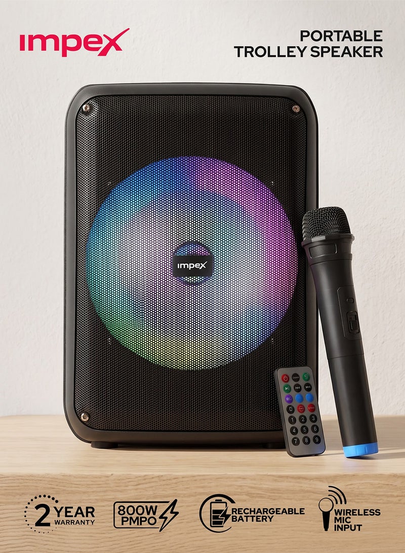 إمبكس مكبر صوت محمول متعدد الوسائط مزود بعجلات مع ميكروفون وإضاءة LED أسود - Image 1