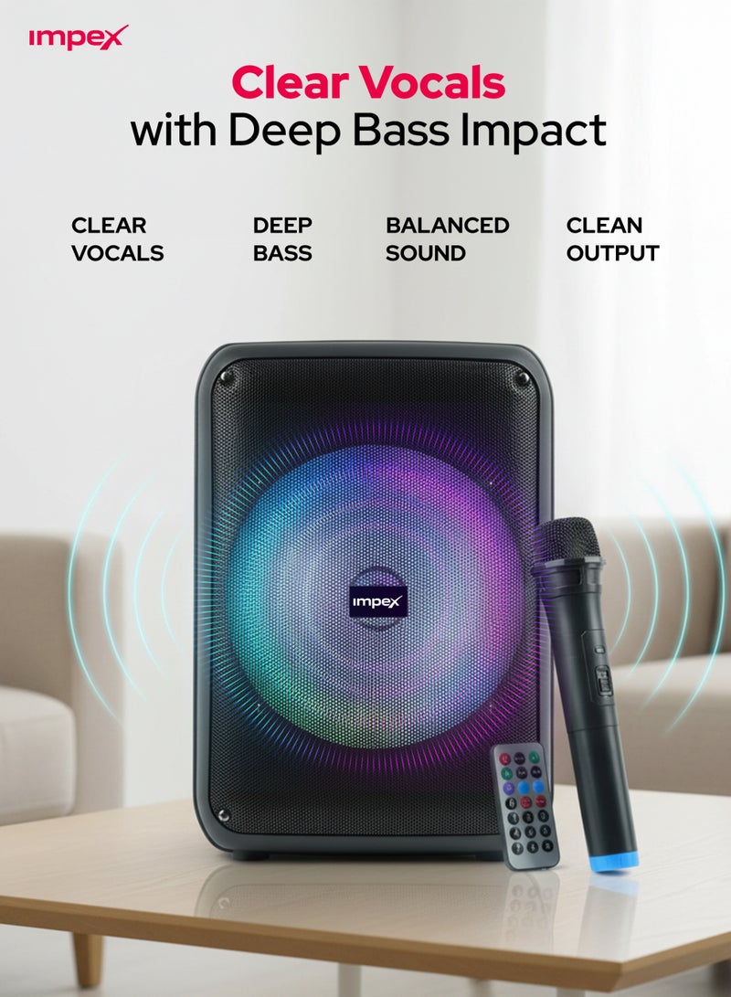 Impex 8 Inch Bluetooth Portable Trolley Speaker - 800W PMPO, BT/FM/USB/TF/AUX, TWS Function, Wireless Mic, Music Player Song Player, LED Light, Inbuilt 1800mAh Rechargeable Battery With Type-C Charging, 2 Year Warranty - TS 4001A, Black Black - Image 4