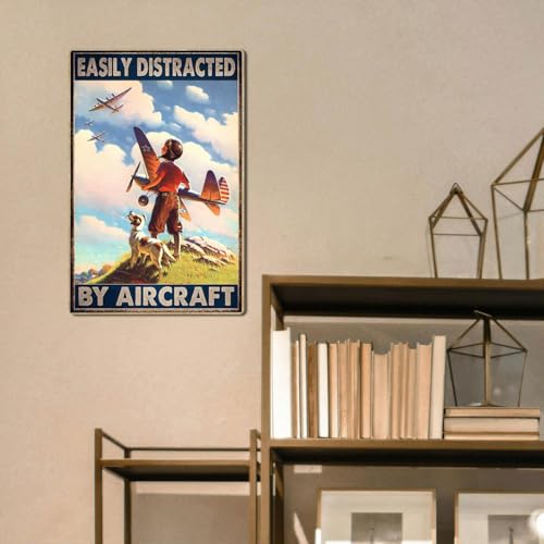 keowhsf Airplane Decor Aviation Wall Art - Vintage Airplane Metal Tin Sign Easily Distracted by Airplanes Retro Plane Poster for Boys Room, Man Cave, Garage, or Home Bar, 8x12 Inches - Image 4