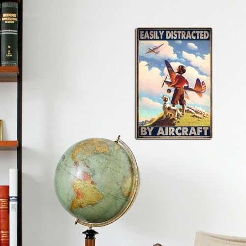 keowhsf Airplane Decor Aviation Wall Art - Vintage Airplane Metal Tin Sign Easily Distracted by Airplanes Retro Plane Poster for Boys Room, Man Cave, Garage, or Home Bar, 8x12 Inches - Image 3