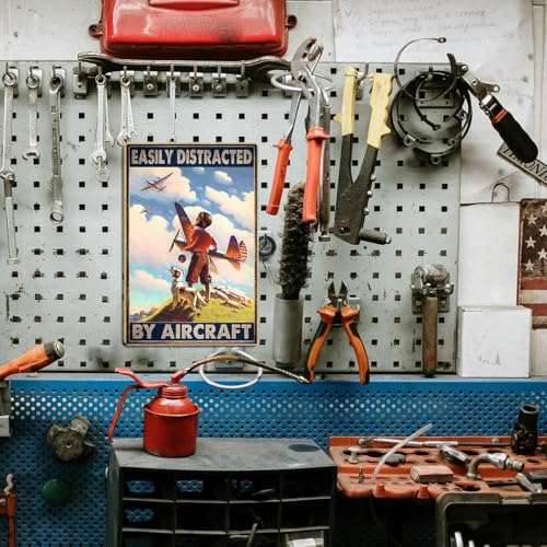 keowhsf Airplane Decor Aviation Wall Art - Vintage Airplane Metal Tin Sign Easily Distracted by Airplanes Retro Plane Poster for Boys Room, Man Cave, Garage, or Home Bar, 8x12 Inches - Image 2