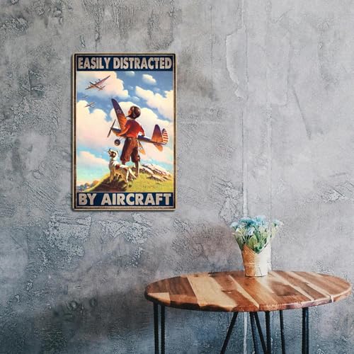 keowhsf Airplane Decor Aviation Wall Art - Vintage Airplane Metal Tin Sign Easily Distracted by Airplanes Retro Plane Poster for Boys Room, Man Cave, Garage, or Home Bar, 8x12 Inches - Image 5