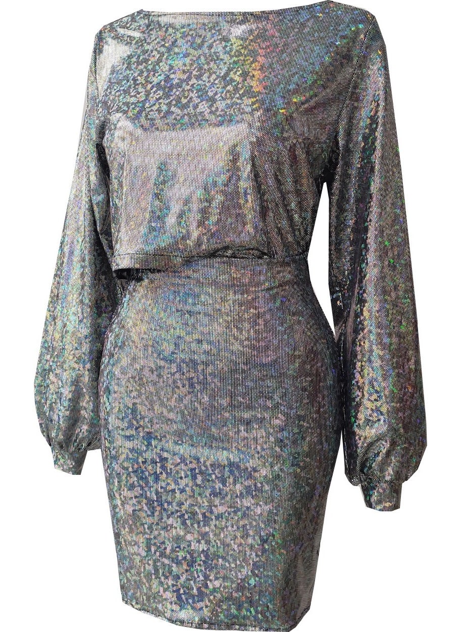 Due Stelle Hologram Balloon Sleeve Skirt Blouse Top and Bottom Set  - Image 5