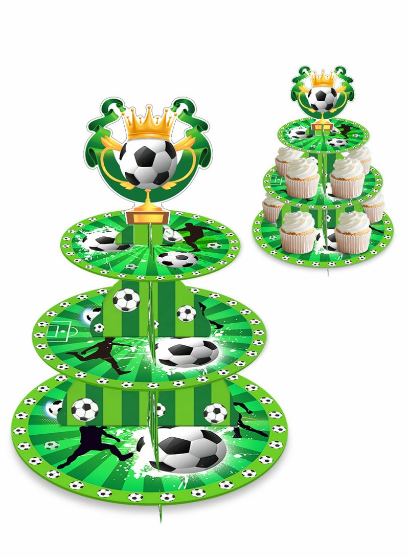 Excefore Soccer Themed Birthday Party Supplies, World Cup 2022, Decorations, 3 Tier Cardboard Cupcake Stand, Cake Topper Sports Theme Supplies for Teenagers  - Image 1