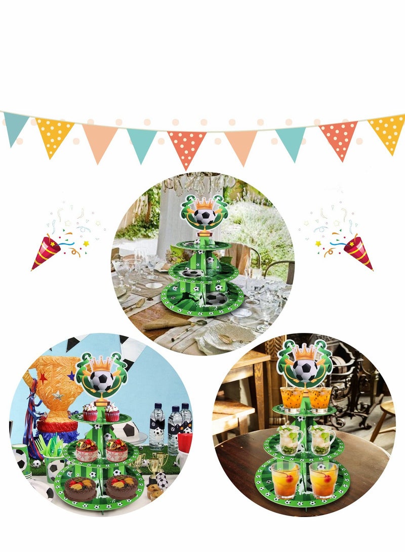 Excefore Soccer Themed Birthday Party Supplies, World Cup 2022, Decorations, 3 Tier Cardboard Cupcake Stand, Cake Topper Sports Theme Supplies for Teenagers  - Image 5