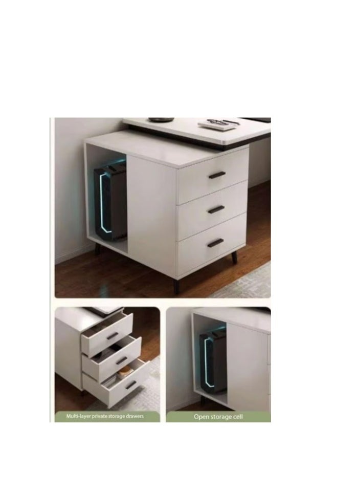 Home Office Desk,Corner Desk with File Drawers and Storage Shelves,Large Reversible Computer Desks Writing Study Table Workstation（YN064-Black）