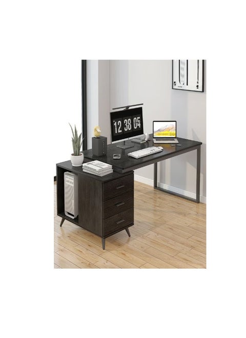 Home Office Desk,Corner Desk with File Drawers and Storage Shelves,Large Reversible Computer Desks Writing Study Table Workstation（YN064-Black）