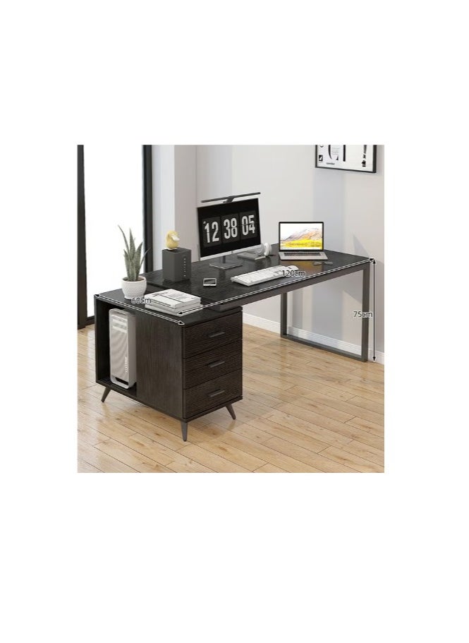 Home Office Desk,Corner Desk with File Drawers and Storage Shelves,Large Reversible Computer Desks Writing Study Table Workstation（YN064-Black）